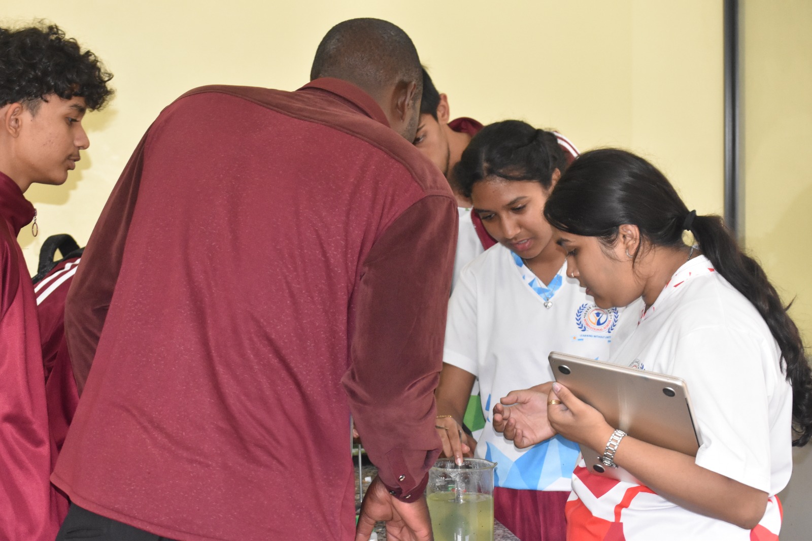 Trainee preparing cosmetic products